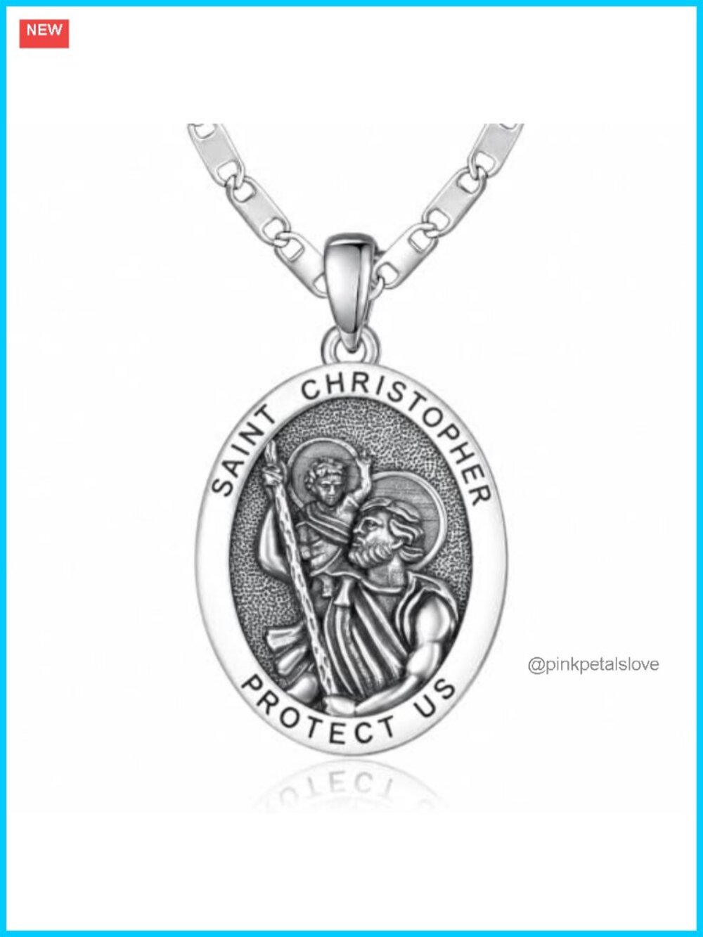 925 Sterling Silver St Christopher Medal Pendant Necklace 22in Religious Gift